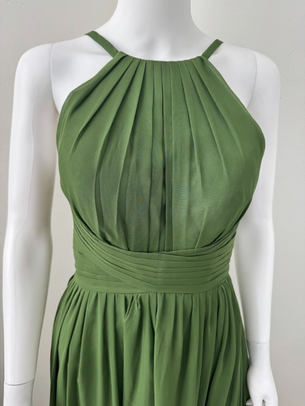 Green A-Line Chiffon Halter Maxi Dress Formal Prom Bridesmaid Size 2 - Picture 4 of 14